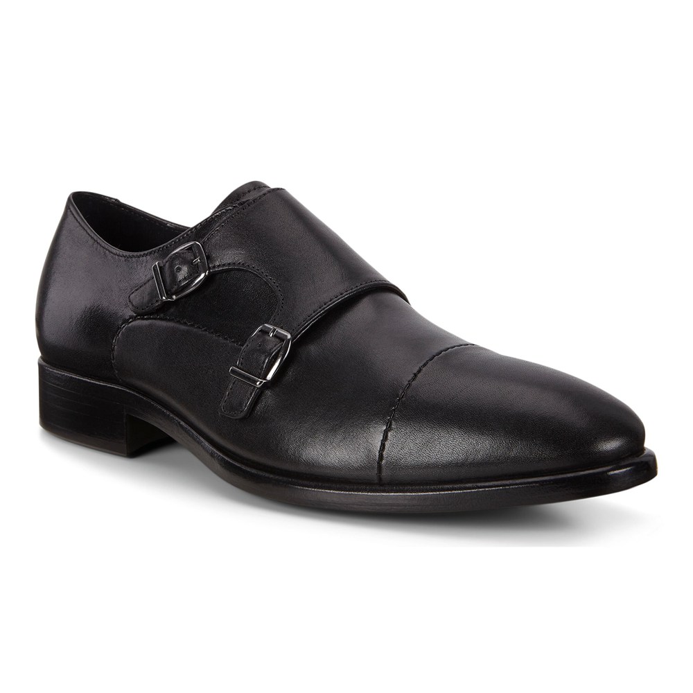 ECCO Mens Dress Shoes Black - Vitrus Mondial Double Monk Strap - FML-938065